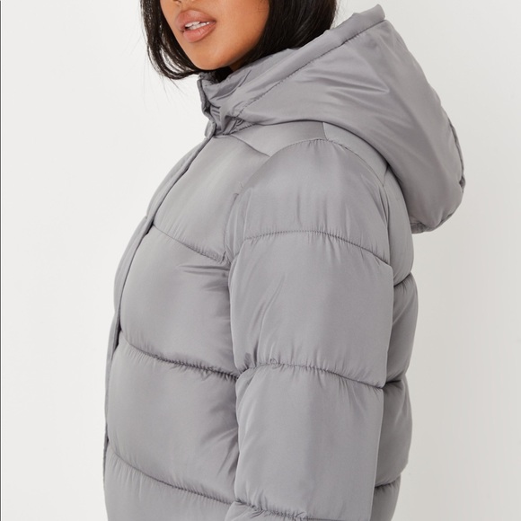 Missguided Grey Hooded Puffer Jacket - Picture 2 of 12